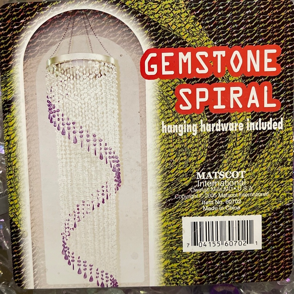 GEMSTONE SPIRAL PURPLE & CLEAR BEADED HANGING CEILING PENDANT 2005 Matscot Intl